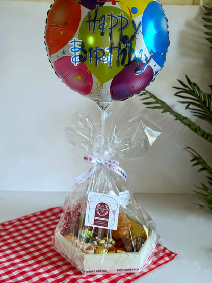 Captured by our loyal customers, this luxurious birthday breakfast hexagonal platter is filled with fresh croissants, premium cheeses, assorted fruits, and indulgent extras, making it a perfect and heartwarming gift for a special celebration.