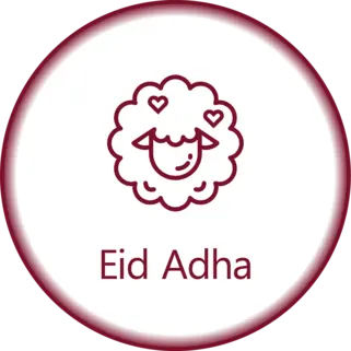 Eid Adha Gifts Icon - A circular icon showing a sheep with cute hearts as ears